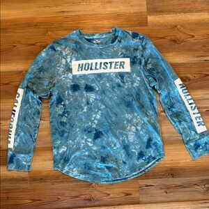 Hollister Blue Tie-Dye Long Sleeve Tee with Logo